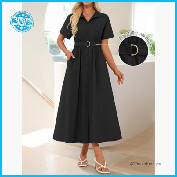 Classic A-Line Midi Dress Elegant Business Casual Chic Summer Cotton - Picture 4 of 7